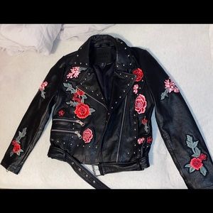 Belle Vere Floral Genuine Leather Moto Jacket